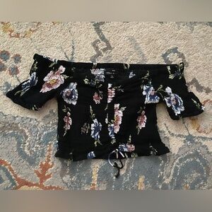 Kendall & Kylie Black Floral Crop Top